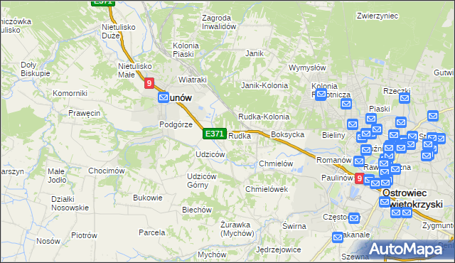 mapa Rudka gmina Kunów, Rudka gmina Kunów na mapie Targeo