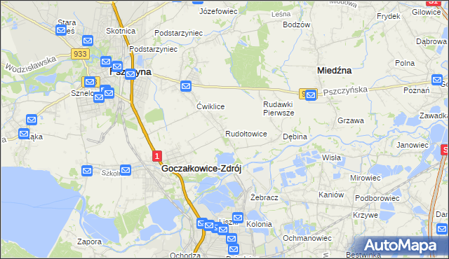 mapa Rudołtowice, Rudołtowice na mapie Targeo