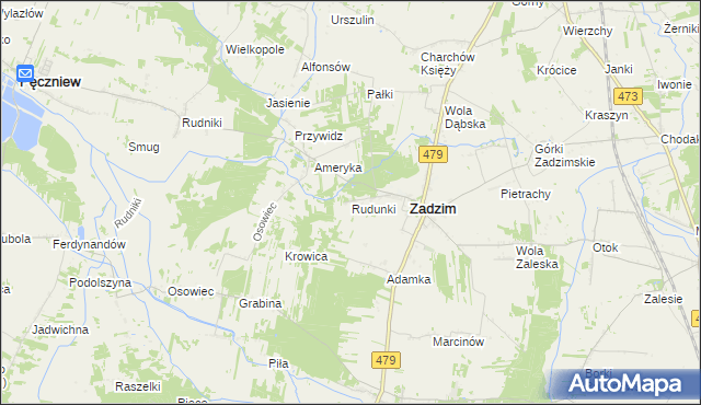 mapa Rudunki gmina Zadzim, Rudunki gmina Zadzim na mapie Targeo