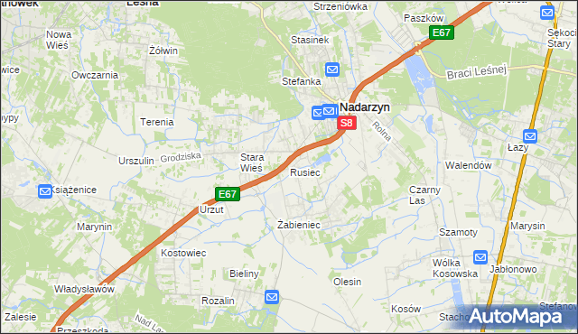 mapa Rusiec gmina Nadarzyn, Rusiec gmina Nadarzyn na mapie Targeo