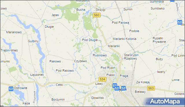 mapa Rusinowo gmina Rypin, Rusinowo gmina Rypin na mapie Targeo