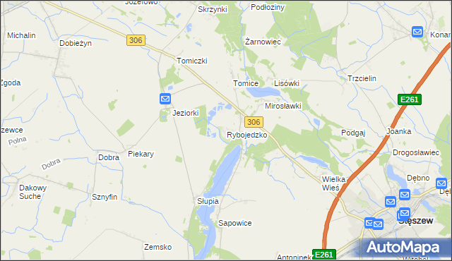mapa Rybojedzko gmina Stęszew, Rybojedzko gmina Stęszew na mapie Targeo