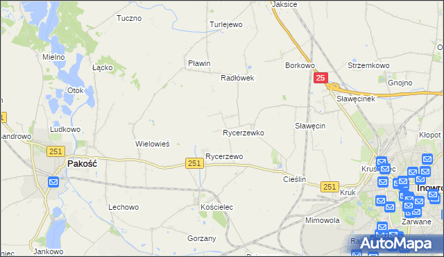 mapa Rycerzewko gmina Pakość, Rycerzewko gmina Pakość na mapie Targeo