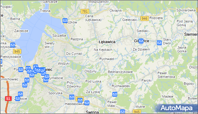 mapa Rychwałd gmina Gilowice, Rychwałd gmina Gilowice na mapie Targeo
