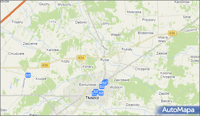 mapa Rysie gmina Tłuszcz, Rysie gmina Tłuszcz na mapie Targeo