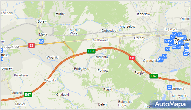 mapa Rzechta gmina Sieradz, Rzechta gmina Sieradz na mapie Targeo