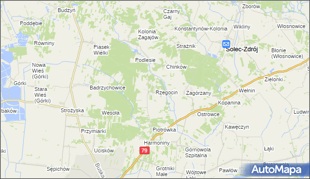 mapa Rzegocin gmina Nowy Korczyn, Rzegocin gmina Nowy Korczyn na mapie Targeo