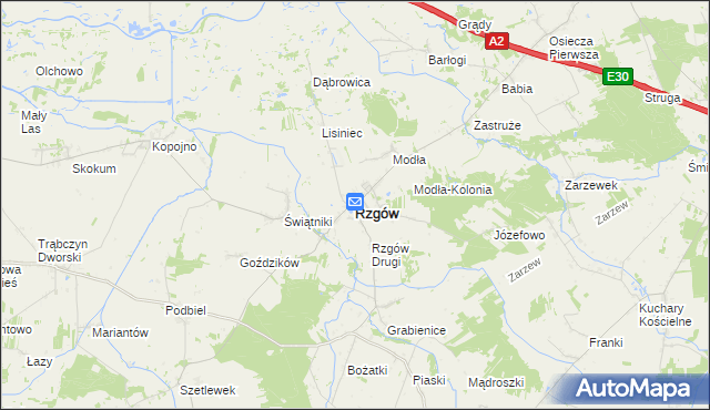 mapa Rzgów powiat koniński, Rzgów powiat koniński na mapie Targeo