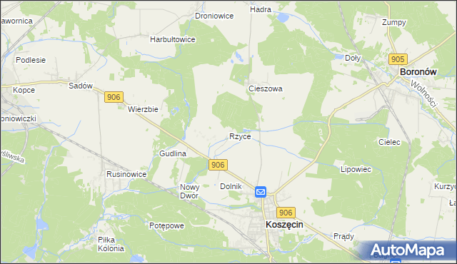 mapa Rzyce, Rzyce na mapie Targeo