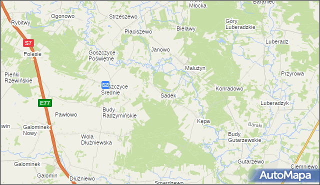 mapa Sadek gmina Glinojeck, Sadek gmina Glinojeck na mapie Targeo