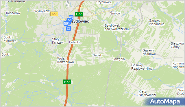 mapa Sadek gmina Szydłowiec, Sadek gmina Szydłowiec na mapie Targeo