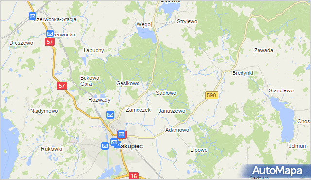mapa Sadłowo gmina Biskupiec, Sadłowo gmina Biskupiec na mapie Targeo