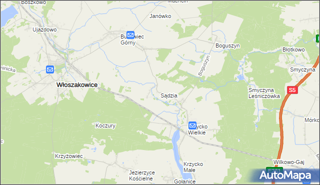 mapa Sądzia, Sądzia na mapie Targeo