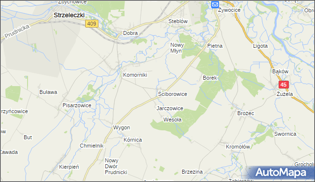 mapa Ściborowice, Ściborowice na mapie Targeo