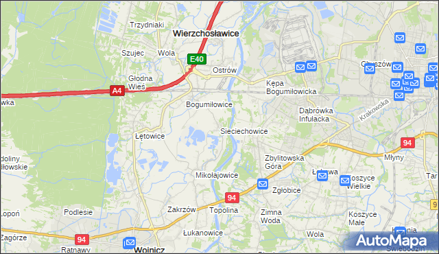 mapa Sieciechowice gmina Wierzchosławice, Sieciechowice gmina Wierzchosławice na mapie Targeo