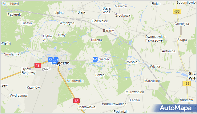 mapa Siedlec gmina Pajęczno, Siedlec gmina Pajęczno na mapie Targeo