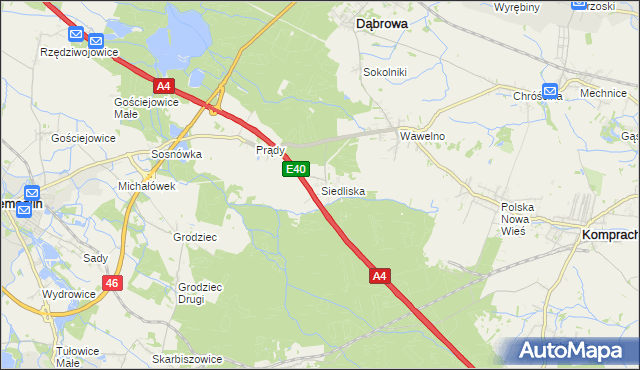 mapa Siedliska gmina Dąbrowa, Siedliska gmina Dąbrowa na mapie Targeo