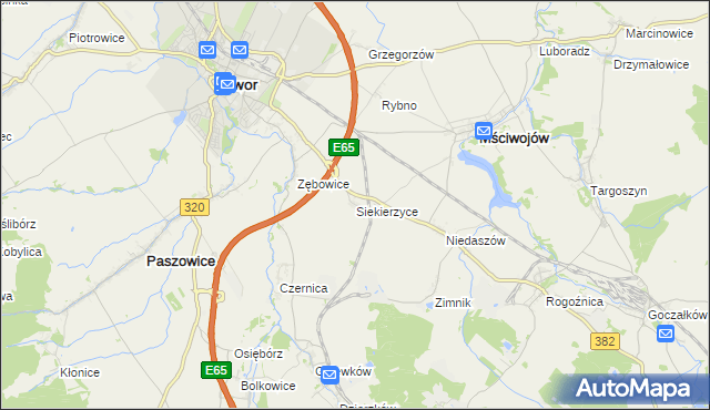 mapa Siekierzyce, Siekierzyce na mapie Targeo