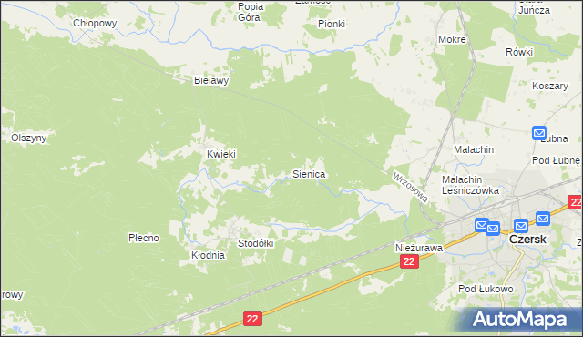 mapa Sienica gmina Czersk, Sienica gmina Czersk na mapie Targeo