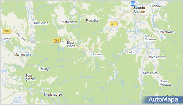 mapa Sienna gmina Stronie Śląskie, Sienna gmina Stronie Śląskie na mapie Targeo