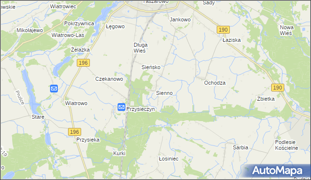 mapa Sienno gmina Wągrowiec, Sienno gmina Wągrowiec na mapie Targeo