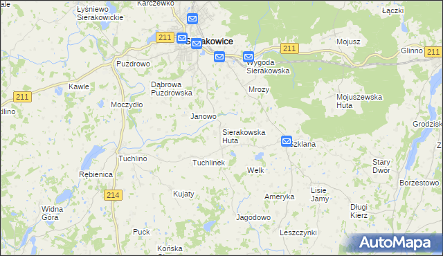 mapa Sierakowska Huta, Sierakowska Huta na mapie Targeo