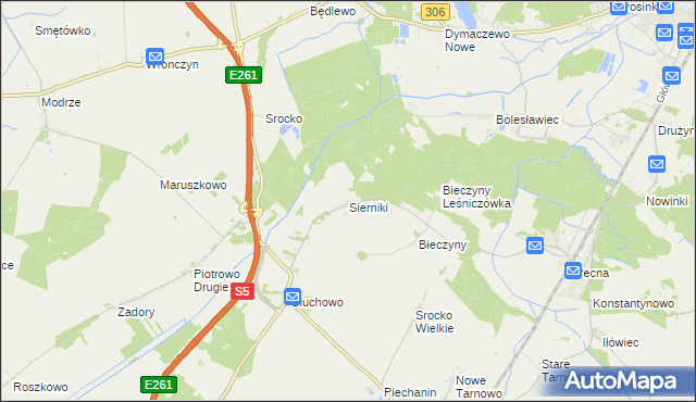 mapa Sierniki gmina Czempiń, Sierniki gmina Czempiń na mapie Targeo