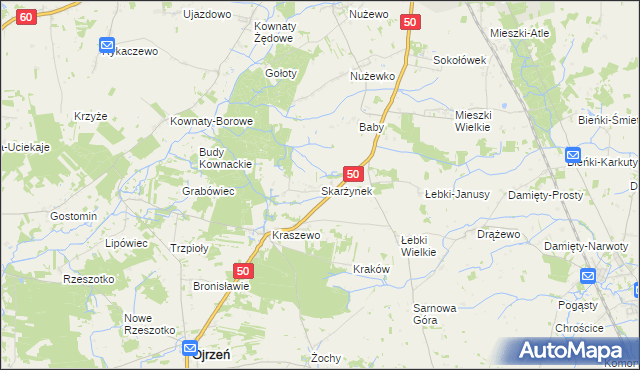 mapa Skarżynek gmina Ojrzeń, Skarżynek gmina Ojrzeń na mapie Targeo