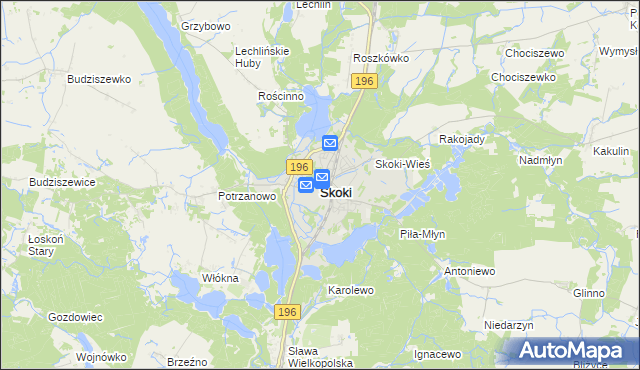 mapa Skoki powiat wągrowiecki, Skoki powiat wągrowiecki na mapie Targeo