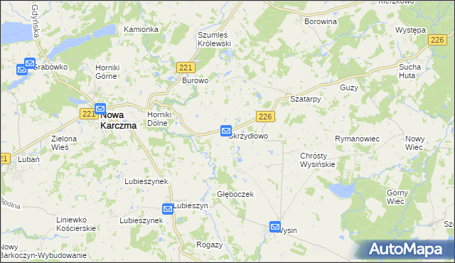 mapa Skrzydłowo gmina Nowa Karczma, Skrzydłowo gmina Nowa Karczma na mapie Targeo