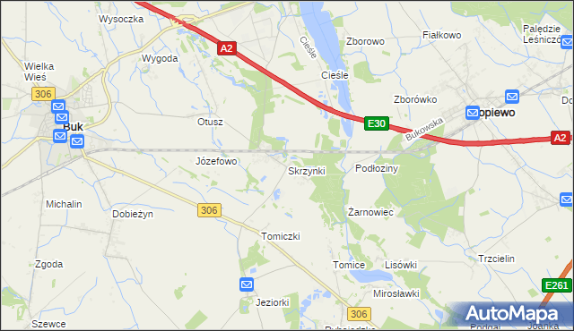 mapa Skrzynki gmina Stęszew, Skrzynki gmina Stęszew na mapie Targeo