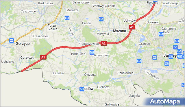 mapa Skrzyszów gmina Godów, Skrzyszów gmina Godów na mapie Targeo