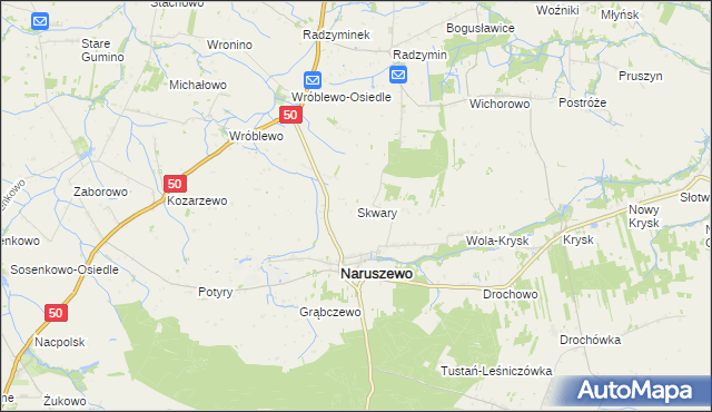 mapa Skwary gmina Naruszewo, Skwary gmina Naruszewo na mapie Targeo