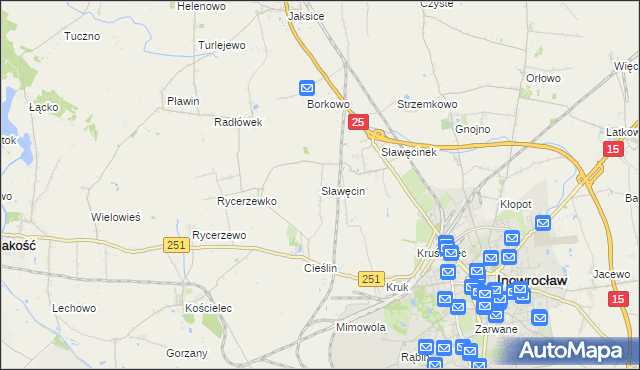 mapa Sławęcin gmina Inowrocław, Sławęcin gmina Inowrocław na mapie Targeo