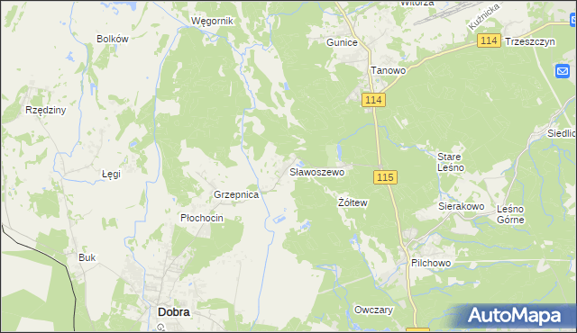 mapa Sławoszewo gmina Dobra (Szczecińska), Sławoszewo gmina Dobra (Szczecińska) na mapie Targeo