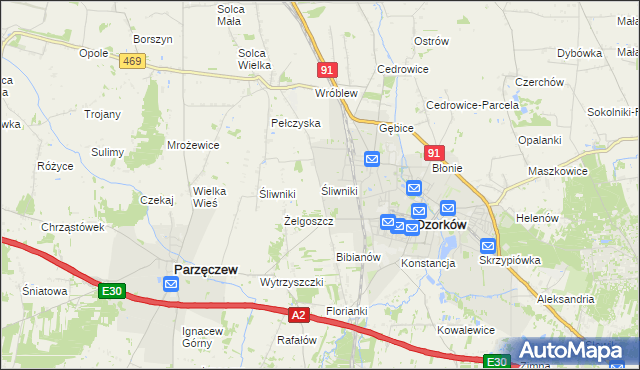 mapa Śliwniki gmina Ozorków, Śliwniki gmina Ozorków na mapie Targeo