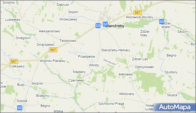 mapa Słomkowo gmina Staroźreby, Słomkowo gmina Staroźreby na mapie Targeo