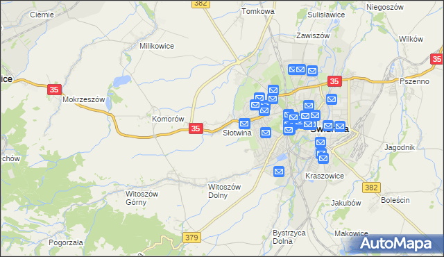 mapa Słotwina gmina Świdnica, Słotwina gmina Świdnica na mapie Targeo