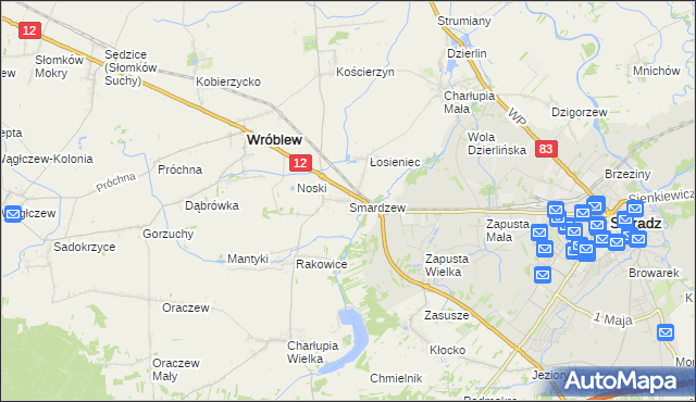 mapa Smardzew gmina Wróblew, Smardzew gmina Wróblew na mapie Targeo