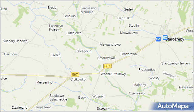 mapa Smardzewo gmina Staroźreby, Smardzewo gmina Staroźreby na mapie Targeo