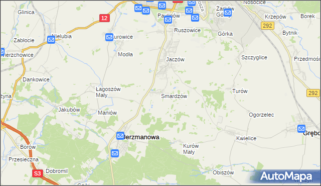 mapa Smardzów gmina Jerzmanowa, Smardzów gmina Jerzmanowa na mapie Targeo