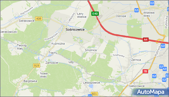 mapa Smolnica gmina Sośnicowice, Smolnica gmina Sośnicowice na mapie Targeo