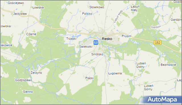 mapa Smólsko gmina Resko, Smólsko gmina Resko na mapie Targeo