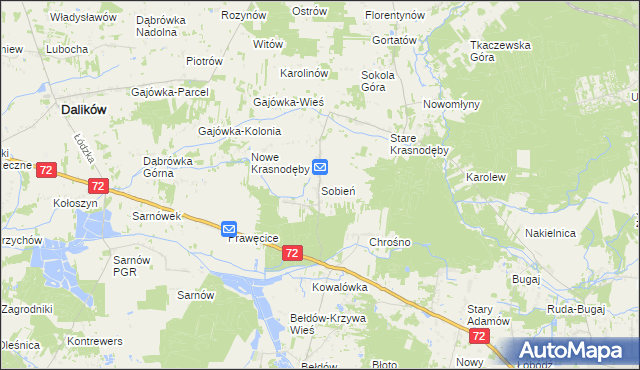 mapa Sobień gmina Aleksandrów Łódzki, Sobień gmina Aleksandrów Łódzki na mapie Targeo