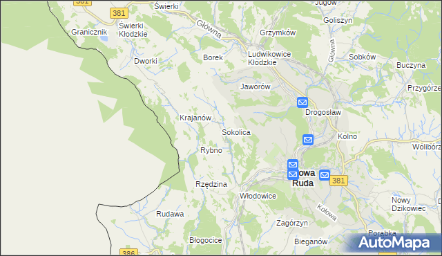 mapa Sokolica gmina Nowa Ruda, Sokolica gmina Nowa Ruda na mapie Targeo