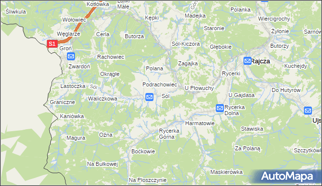 mapa Sól gmina Rajcza, Sól gmina Rajcza na mapie Targeo