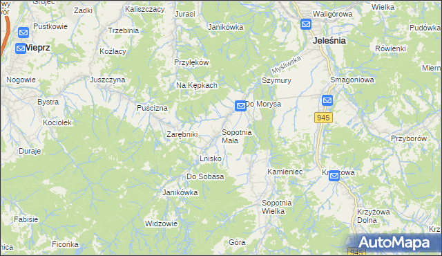 mapa Sopotnia Mała, Sopotnia Mała na mapie Targeo