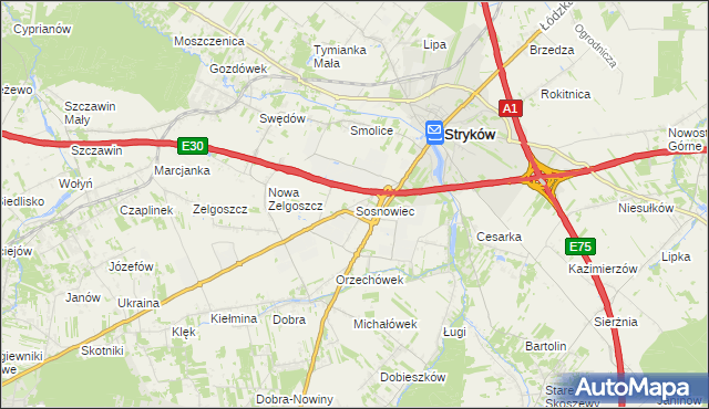 mapa Sosnowiec gmina Stryków, Sosnowiec gmina Stryków na mapie Targeo