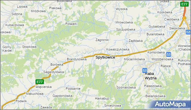 mapa Spytkowice powiat nowotarski, Spytkowice powiat nowotarski na mapie Targeo