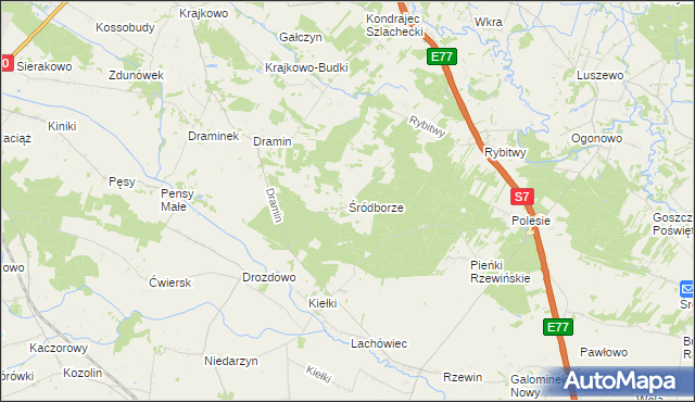 mapa Śródborze gmina Baboszewo, Śródborze gmina Baboszewo na mapie Targeo